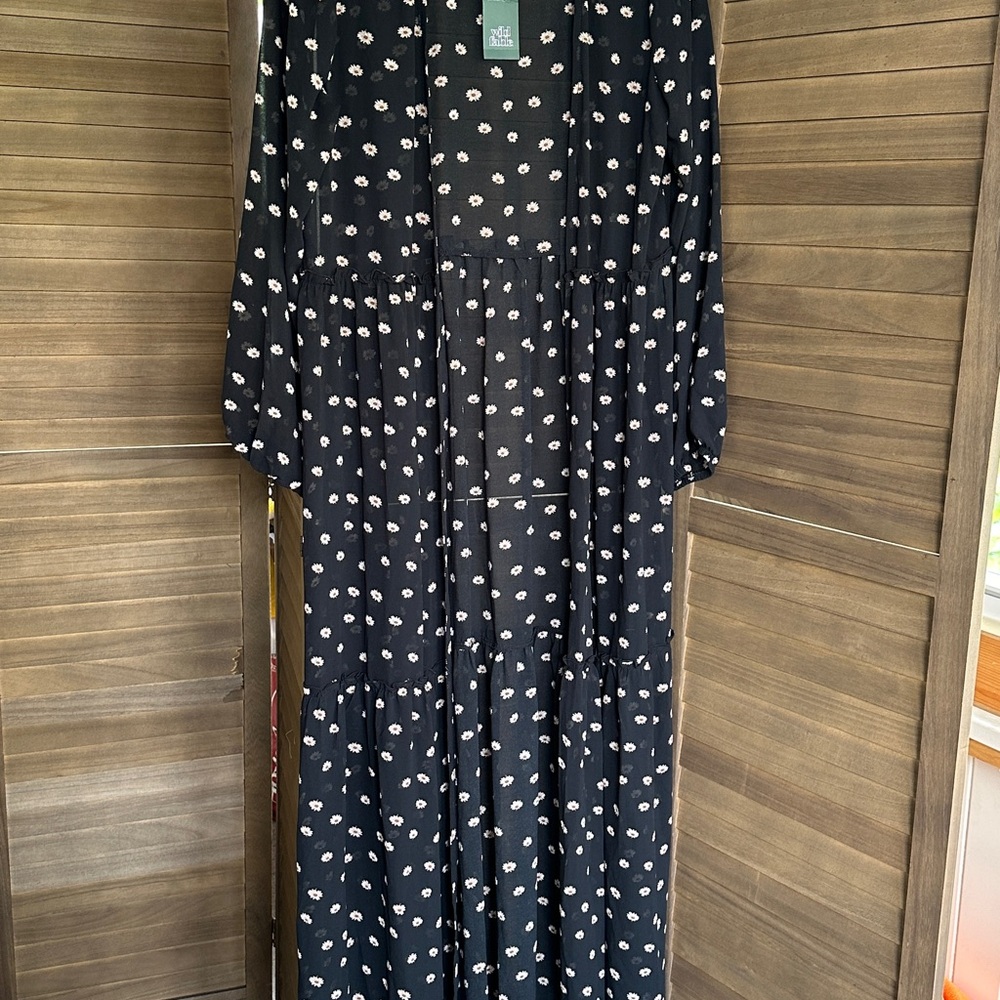 Black with White Flowers Sheer Coverup.